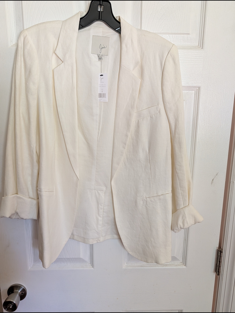 Joie Cream Open-Front Linen-Blend Blazer